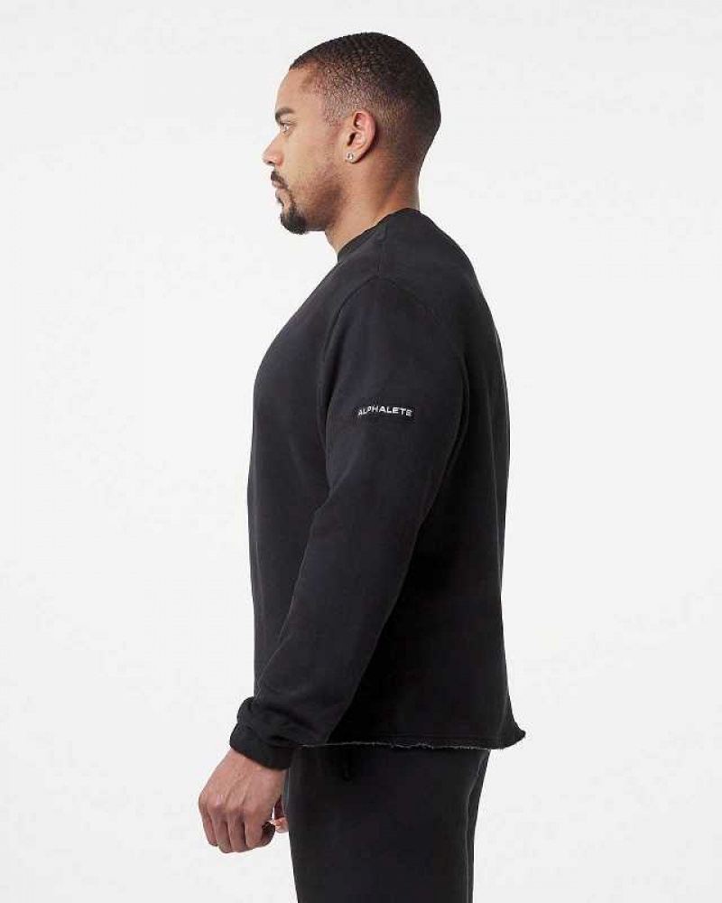 Black Men's Alphalete HCTS Drop Shoulder Sweater | UAE-607432