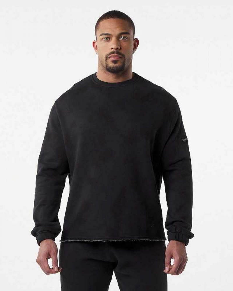 Black Men\'s Alphalete HCTS Drop Shoulder Sweater | UAE-607432