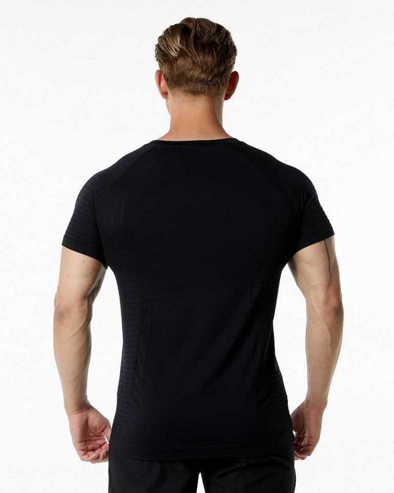 Black Men's Alphalete Ozone Short Sleeve Shirts | UAE-605724