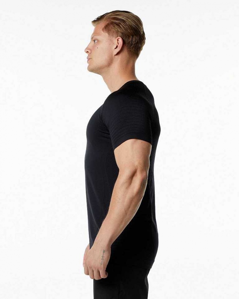 Black Men's Alphalete Ozone Short Sleeve Shirts | UAE-605724