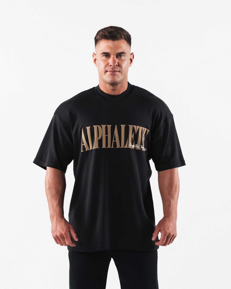 Black Men\'s Alphalete Republic Short Sleeve Shirts | UAE-291568