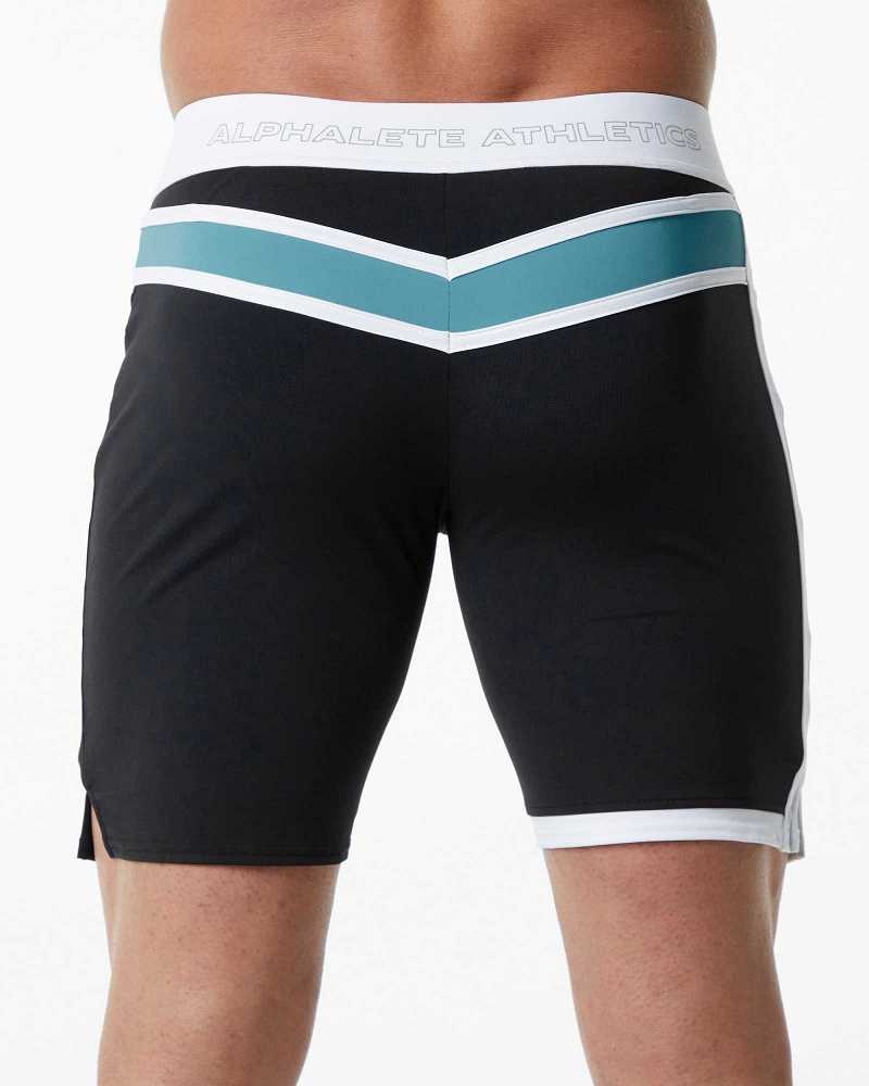 Black Men's Alphalete Trident Competition Swim Trunks | UAE-164532