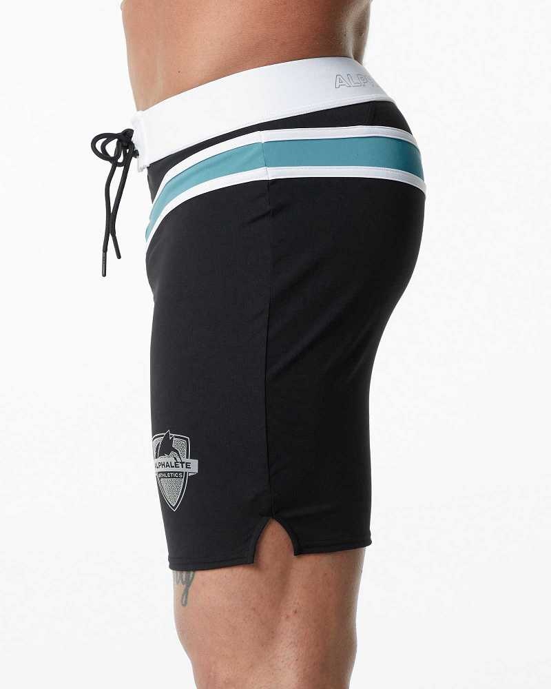 Black Men's Alphalete Trident Competition Swim Trunks | UAE-164532