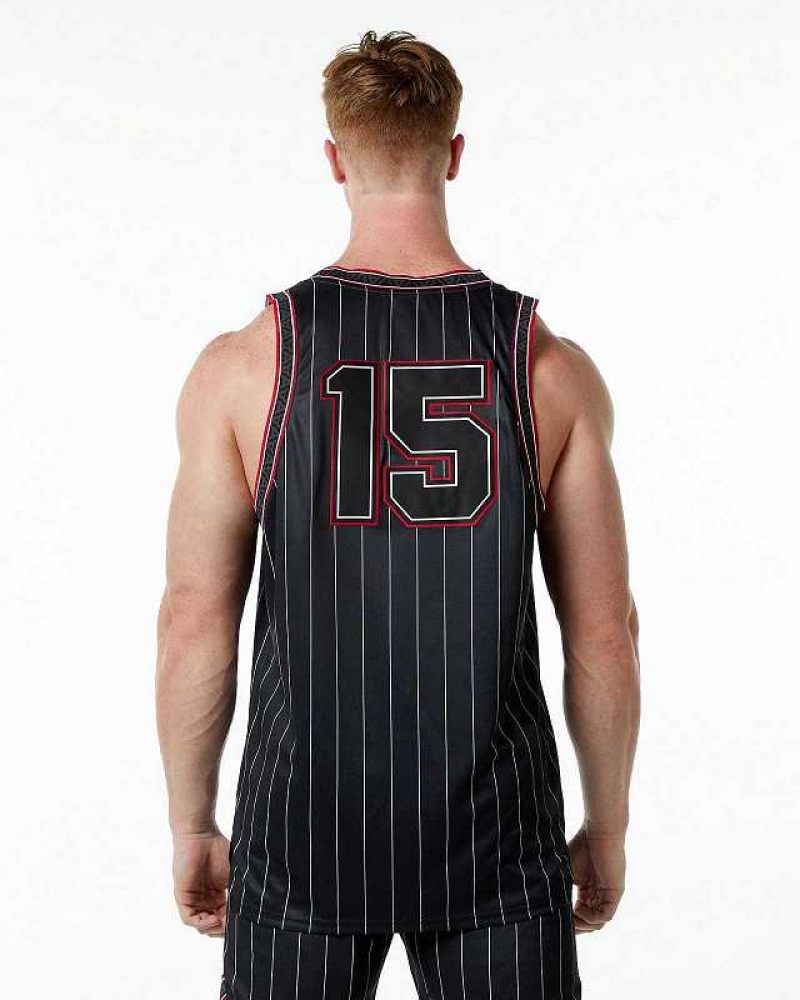 Black Men's Alphalete Varsity Basketball Tanks | UAE-879126