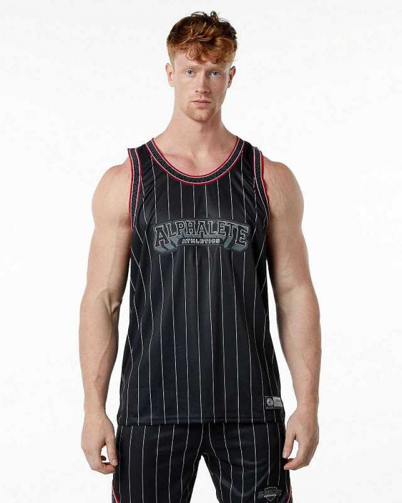 Black Men\'s Alphalete Varsity Basketball Tanks | UAE-879126