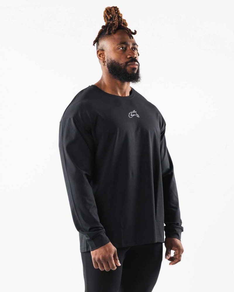 Black Men's Alphalete Wolf Head LS Long Sleeve Shirts | UAE-317420