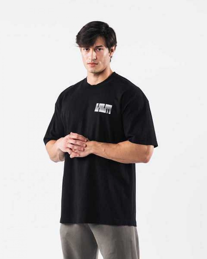 Black Unisex Alphalete Cryptic Short Sleeve Shirts | UAE-597168