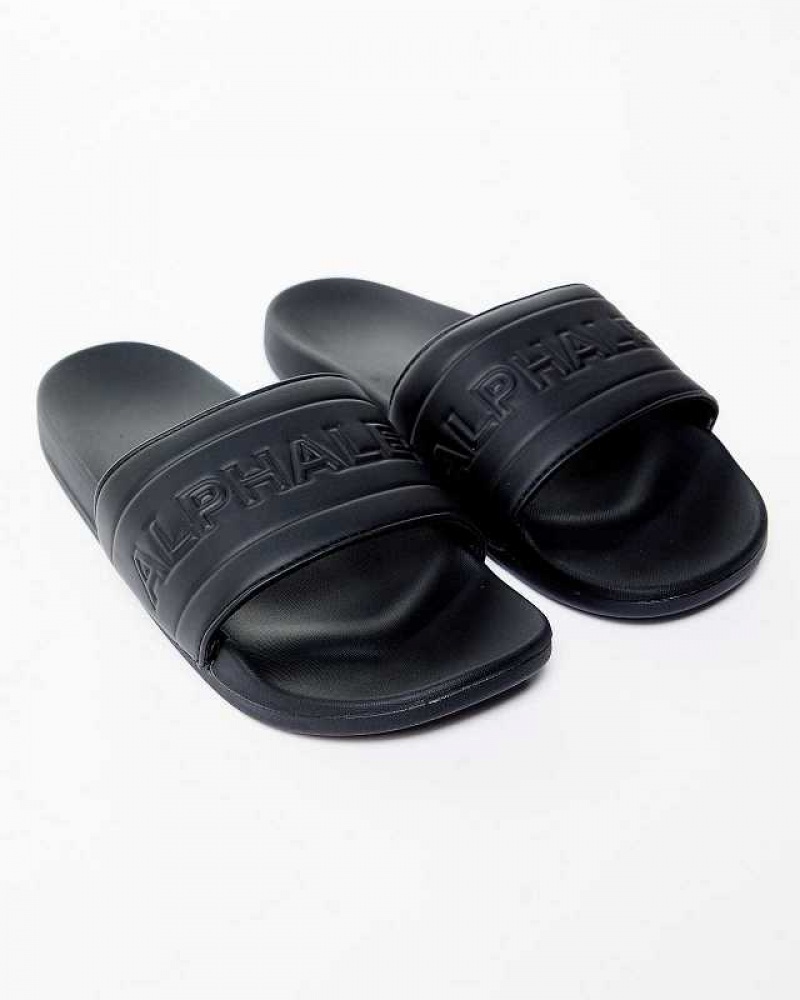 Black Unisex Alphalete Essential Core Slides | UAE-945120