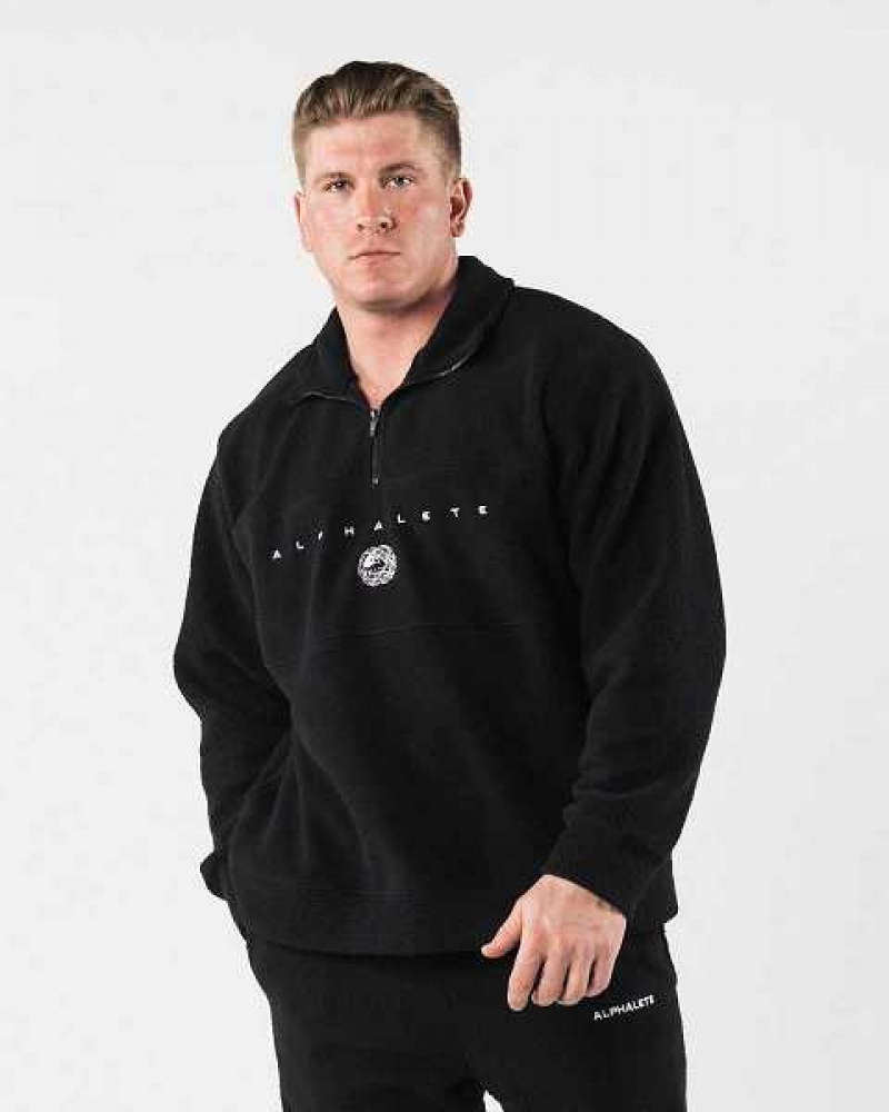 Black Unisex Alphalete King Quarter Zip Jackets | UAE-872095