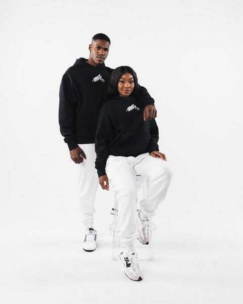 Black Unisex Alphalete Stencil Hoodie | UAE-179423