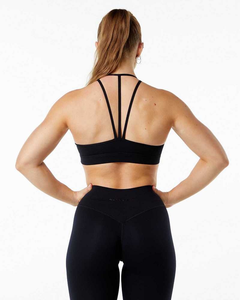 Black Women's Alphalete Alphalux Tri Sports Bra | UAE-497152