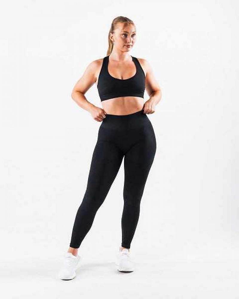 Black Women's Alphalete Amplify Contour Leggings | UAE-460785