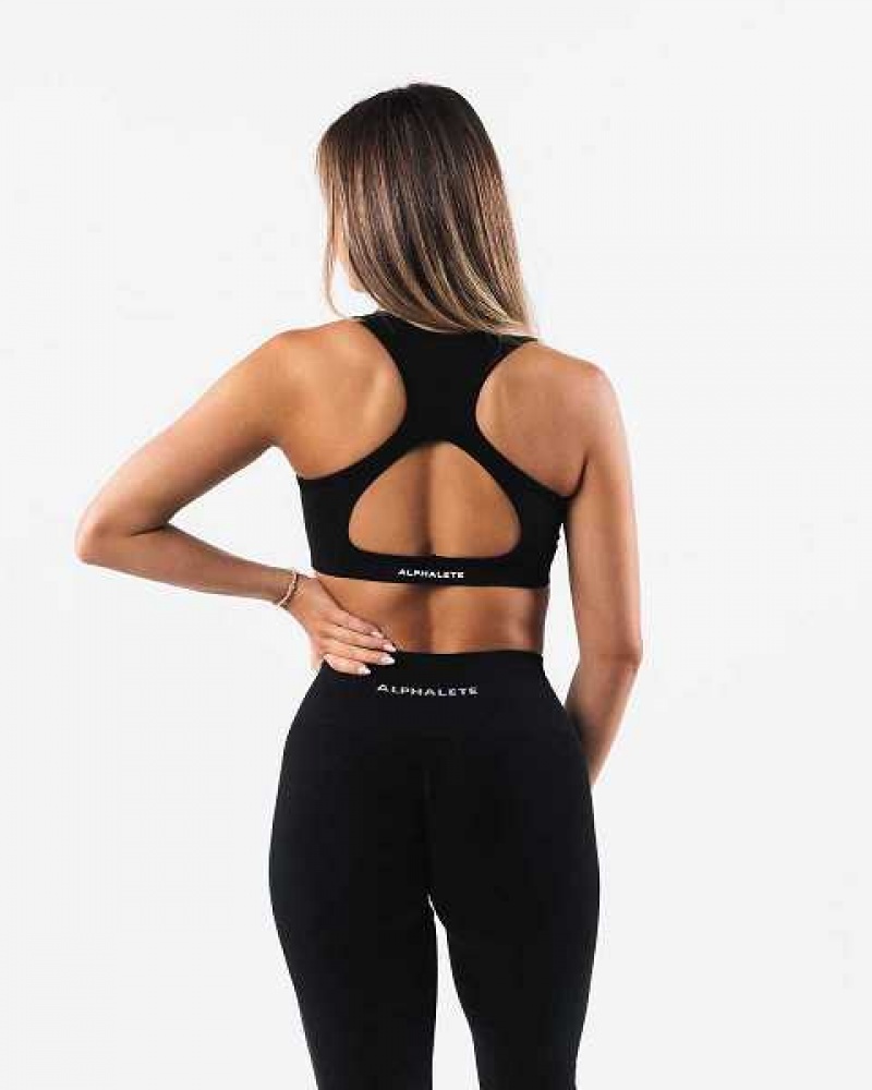 Black Women's Alphalete Amplify Contour Sports Bra | UAE-610932