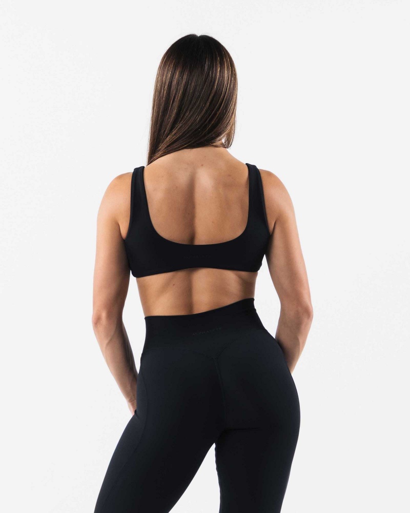 Black Women's Alphalete Aura Sculpt Sports Bra | UAE-298376