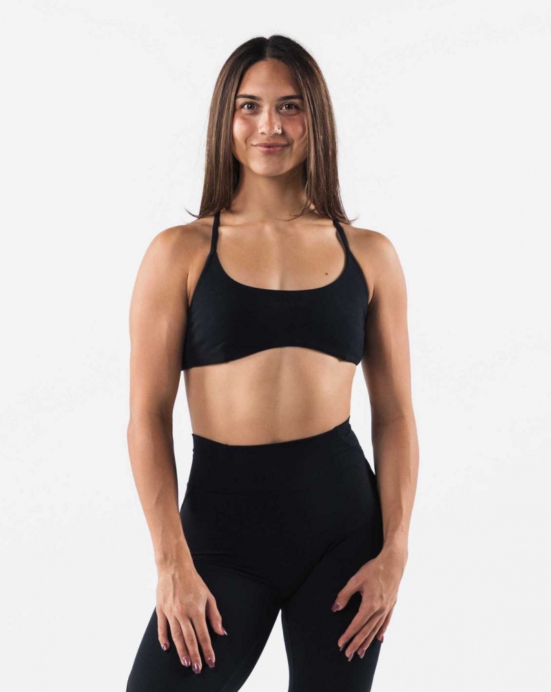 Black Women\'s Alphalete Aura Strappy Sports Bra | UAE-573849