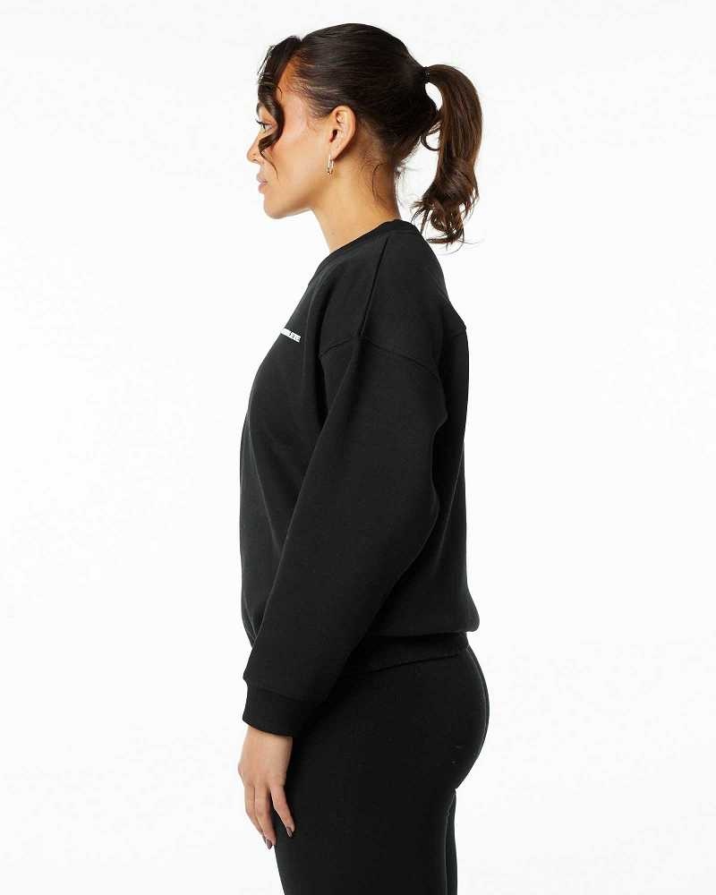 Black Women's Alphalete Classic Crew Sweater | UAE-948165