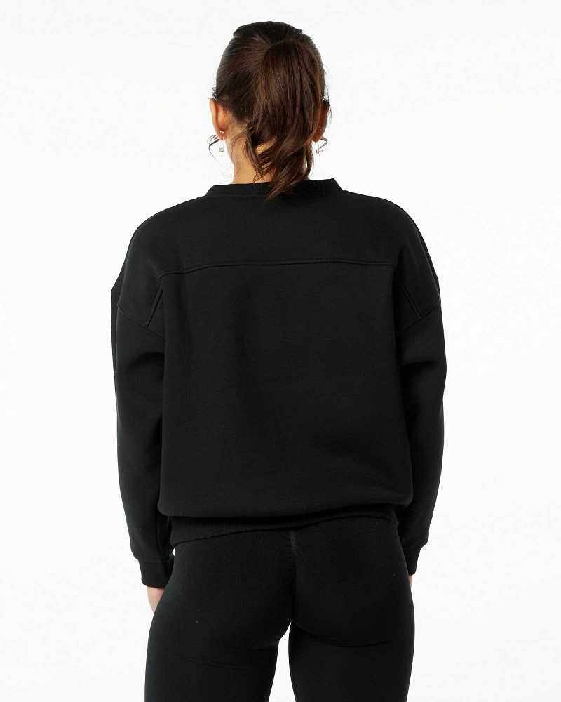 Black Women's Alphalete Classic Crew Sweater | UAE-948165