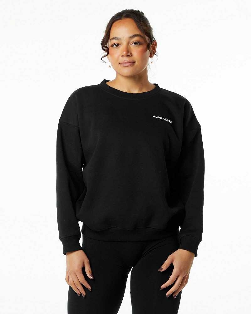 Black Women\'s Alphalete Classic Crew Sweater | UAE-948165