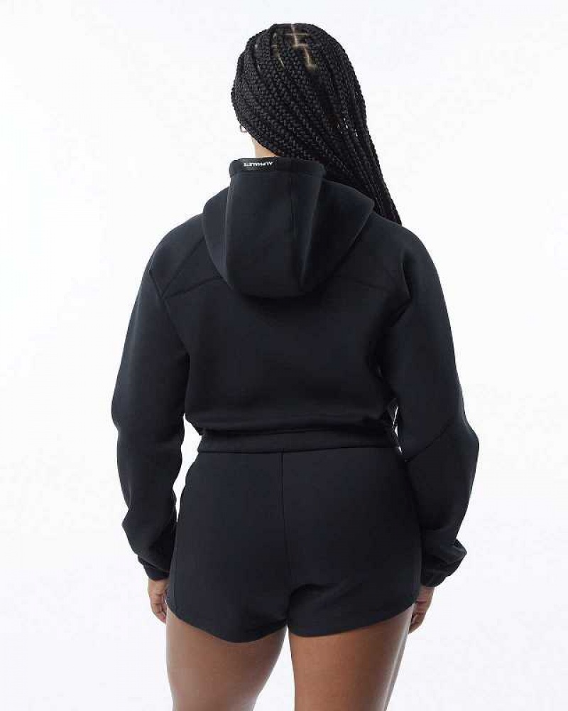 Black Women's Alphalete ELMTS Full-Zip Crop Jackets | UAE-306514