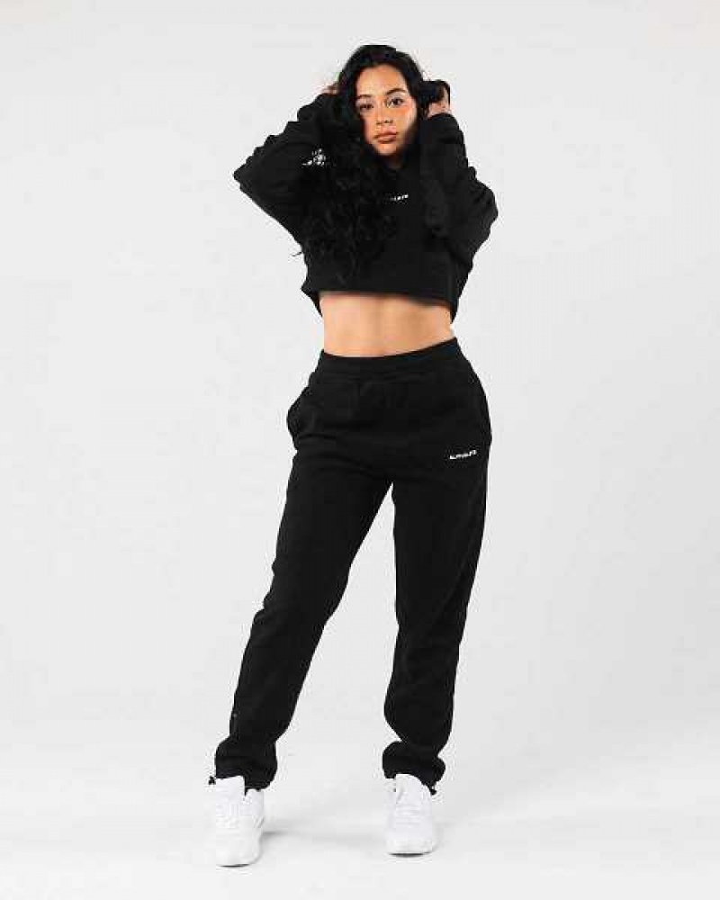 Black Women's Alphalete King Crop Hoodie | UAE-490781