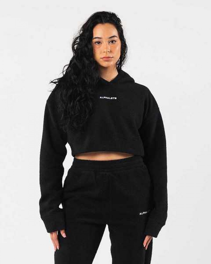 Black Women\'s Alphalete King Crop Hoodie | UAE-490781