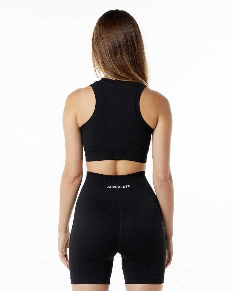 Black Women's Alphalete Ozone Crop Sports Bra | UAE-951067