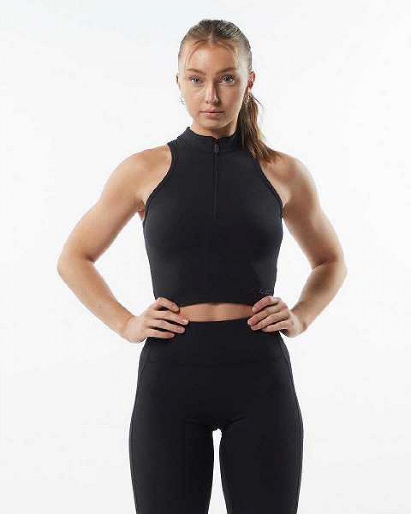 Black Women\'s Alphalete Pulse Zip Tanks | UAE-182674