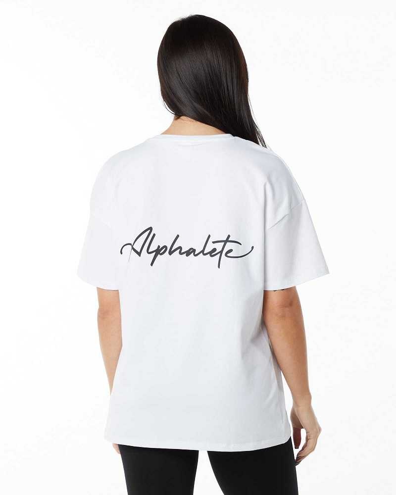 Black Women\'s Alphalete Signature Oversized Short Sleeve Shirts | UAE-463702