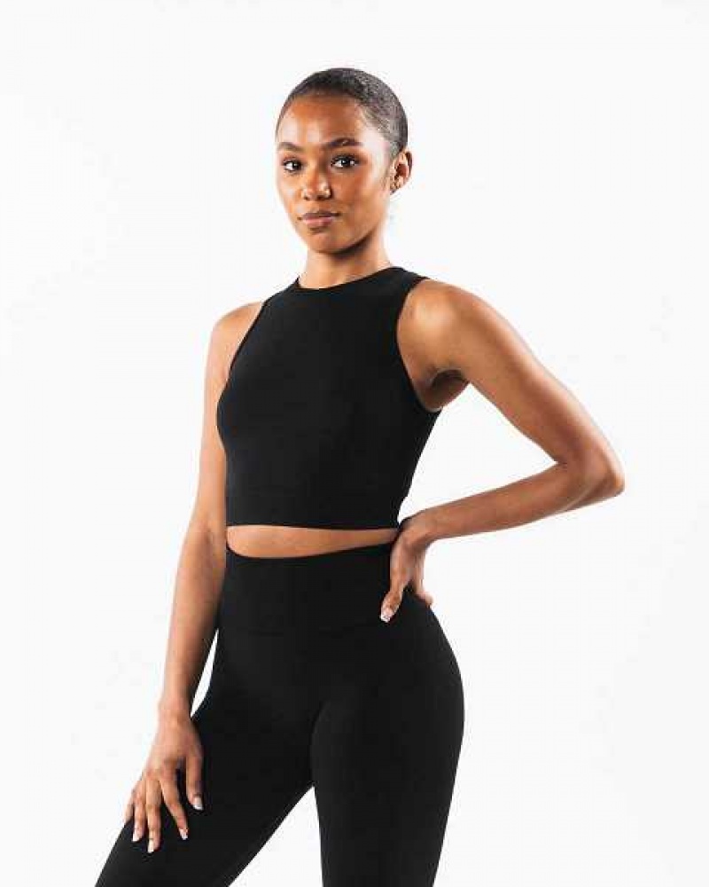 Black Women's Alphalete Stratus Crop Tanks | UAE-719824