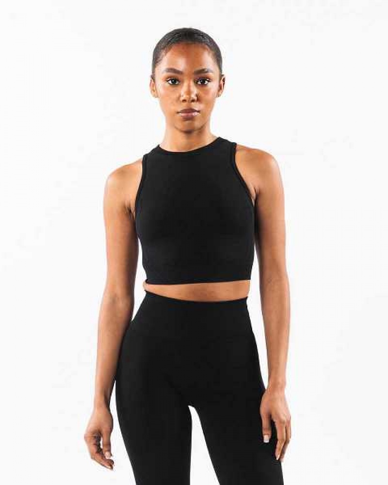 Black Women\'s Alphalete Stratus Crop Tanks | UAE-719824