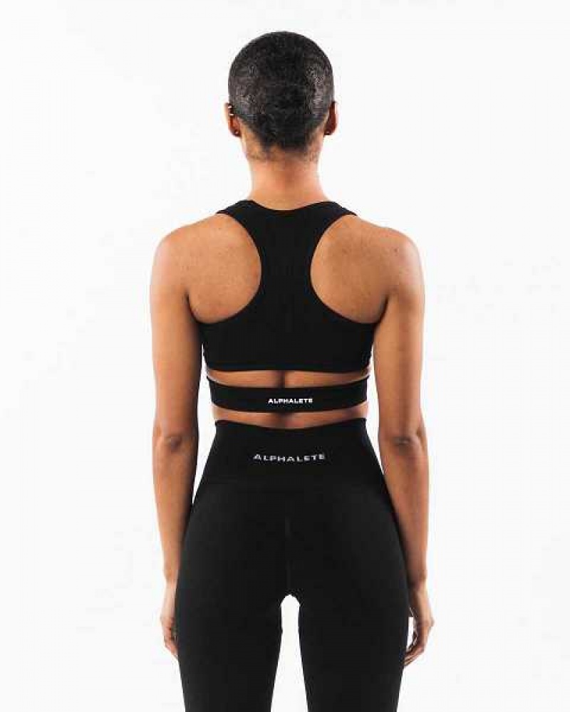 Black Women's Alphalete Stratus Sports Bra | UAE-305287