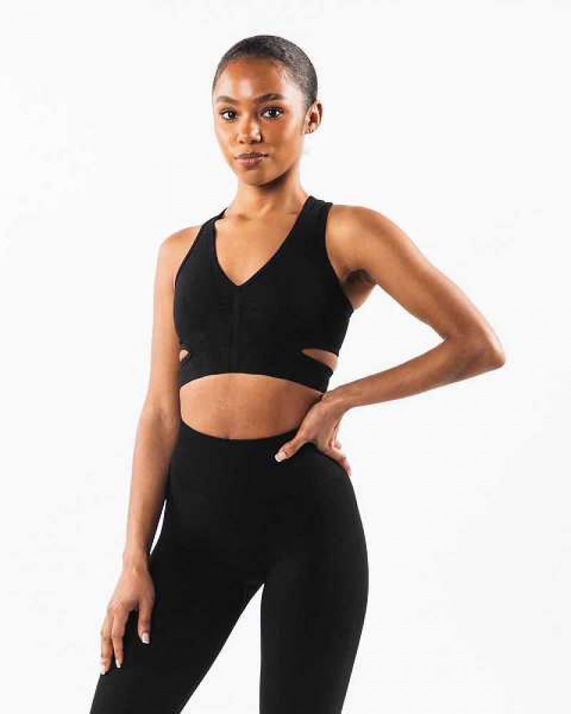 Black Women's Alphalete Stratus Sports Bra | UAE-305287