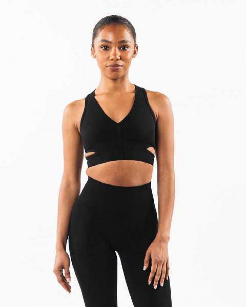 Black Women\'s Alphalete Stratus Sports Bra | UAE-305287