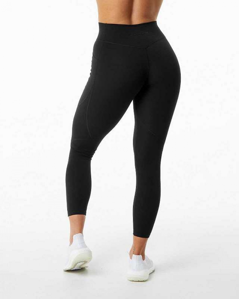 Black Women's Alphalete Surface Pocket Leggings | UAE-571420