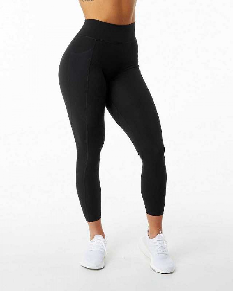 Black Women's Alphalete Surface Pocket Leggings | UAE-571420