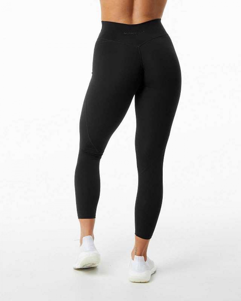 Black Women's Alphalete Surface Power Leggings | UAE-439508