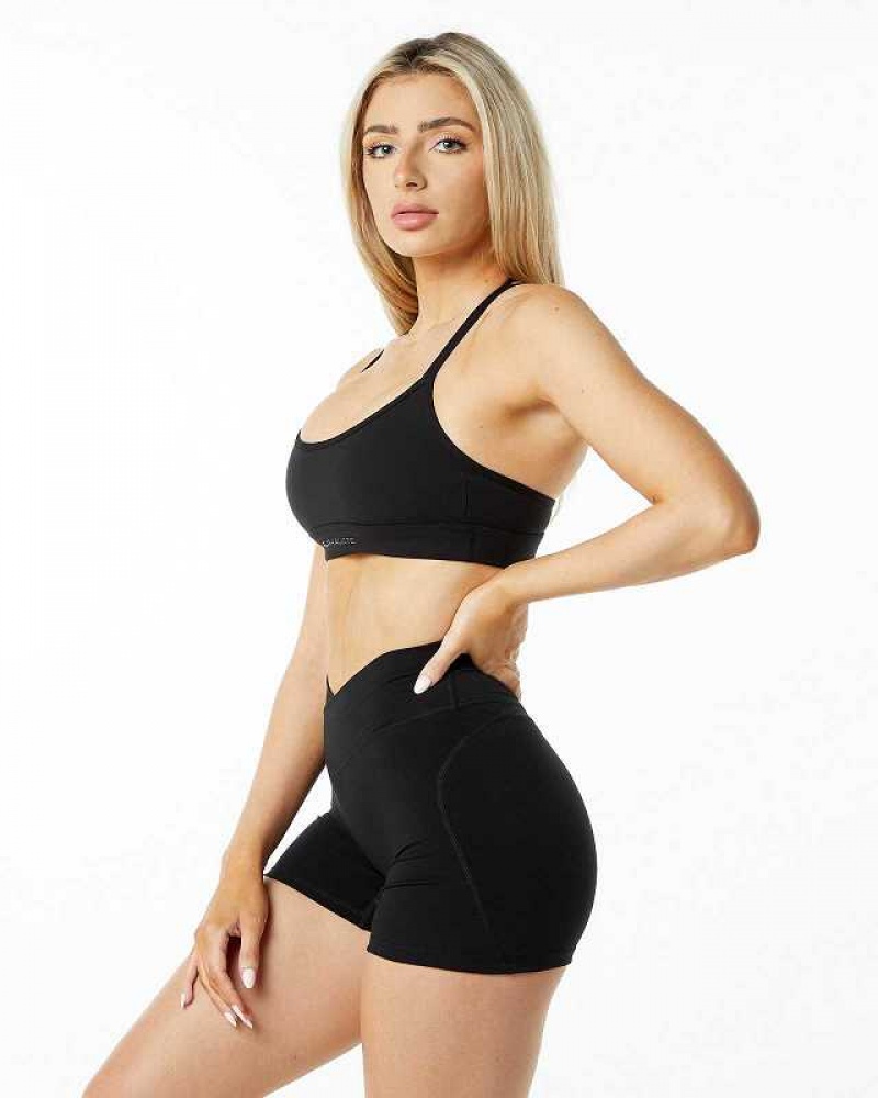 Black Women's Alphalete Surface Tri Sports Bra | UAE-076318