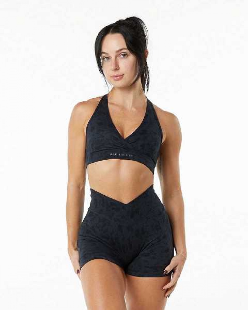 Black Women\'s Alphalete Surface Wrap Sports Bra | UAE-621370