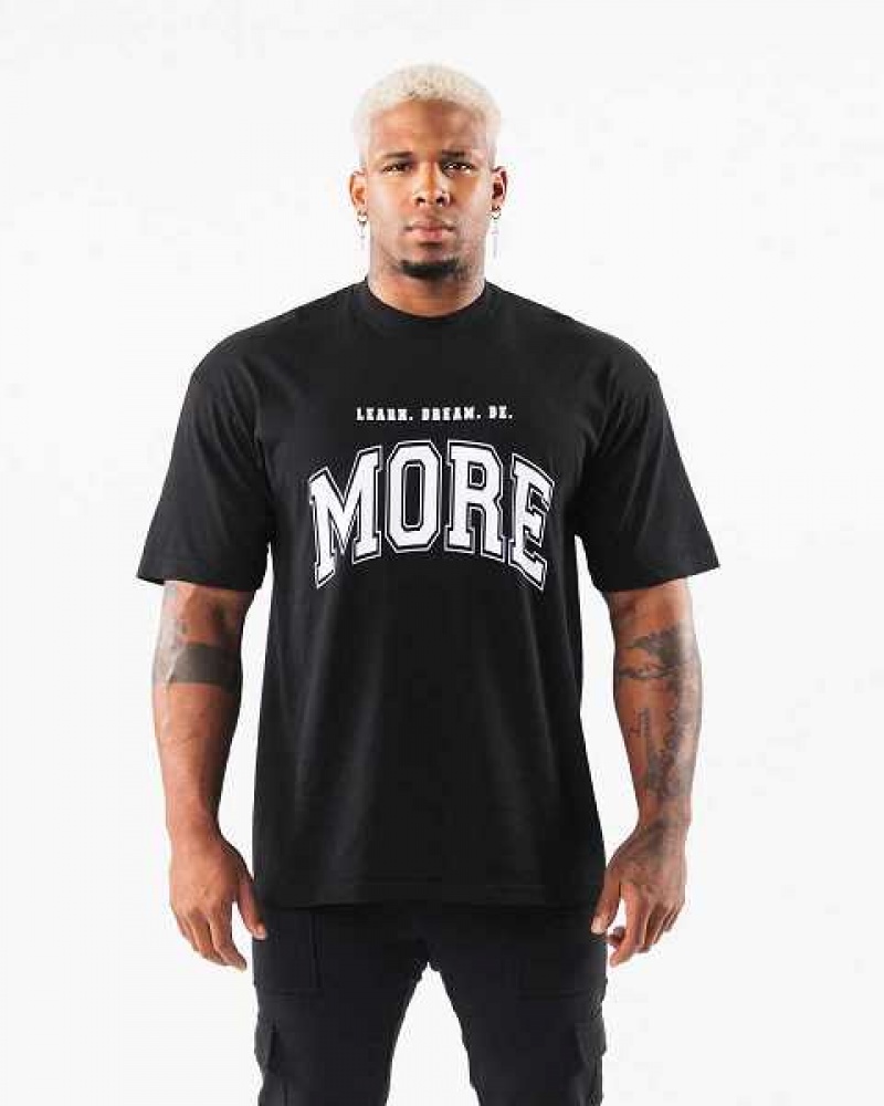 Black / White Men's Alphalete LDB More Short Sleeve Shirts | UAE-063427