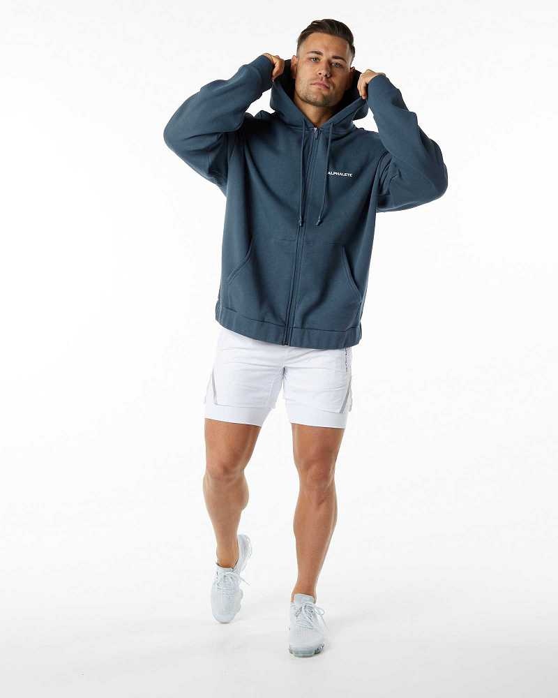 Blue Men's Alphalete Classic Full-Zip Jackets | UAE-271869