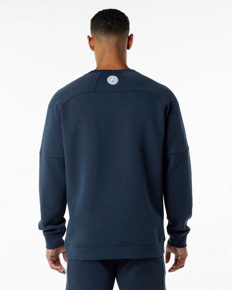 Blue Men's Alphalete ELMTS Crewneck Sweater | UAE-936728