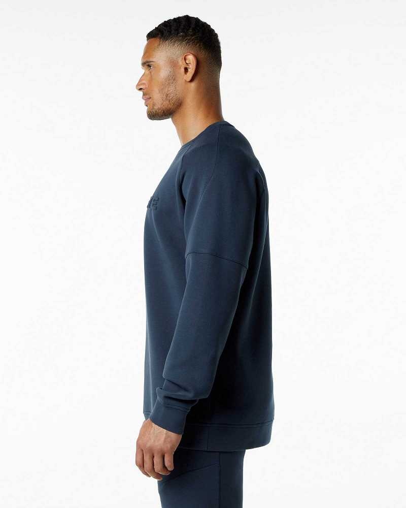 Blue Men's Alphalete ELMTS Crewneck Sweater | UAE-936728