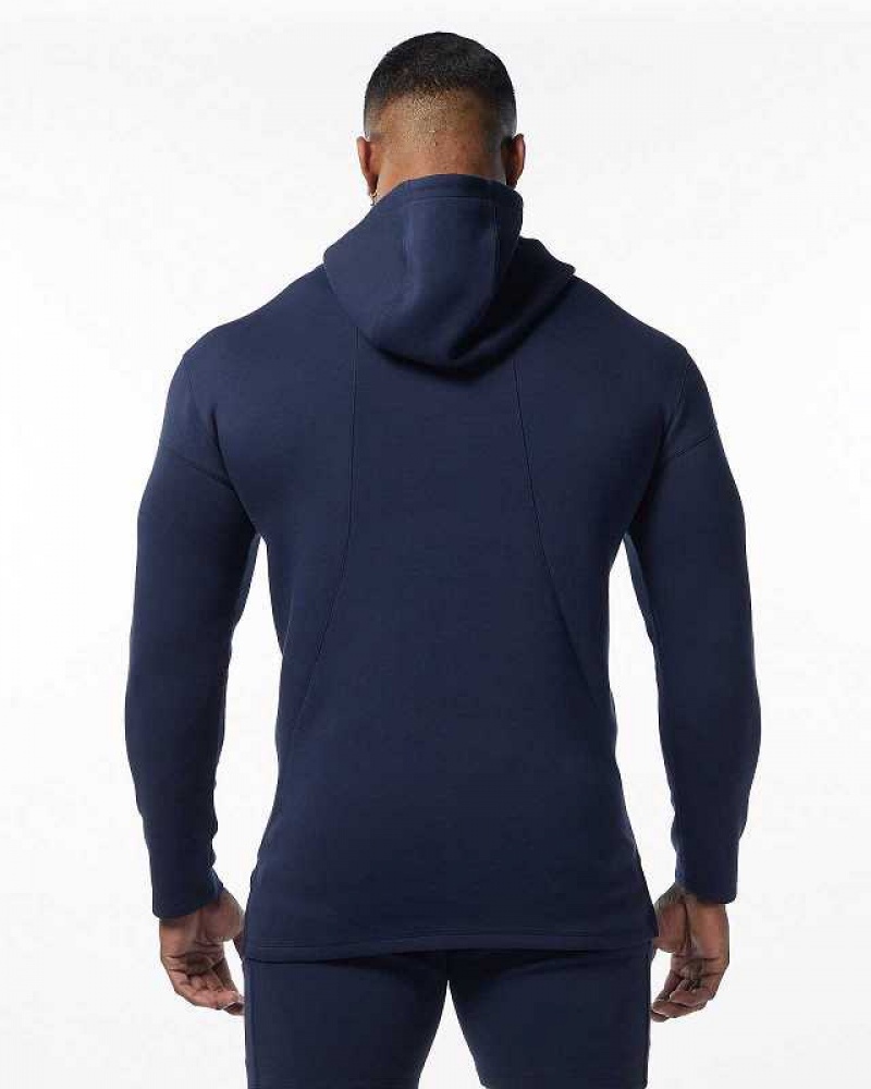 Blue Men's Alphalete ELMTS Fitted Hoodie | UAE-917602