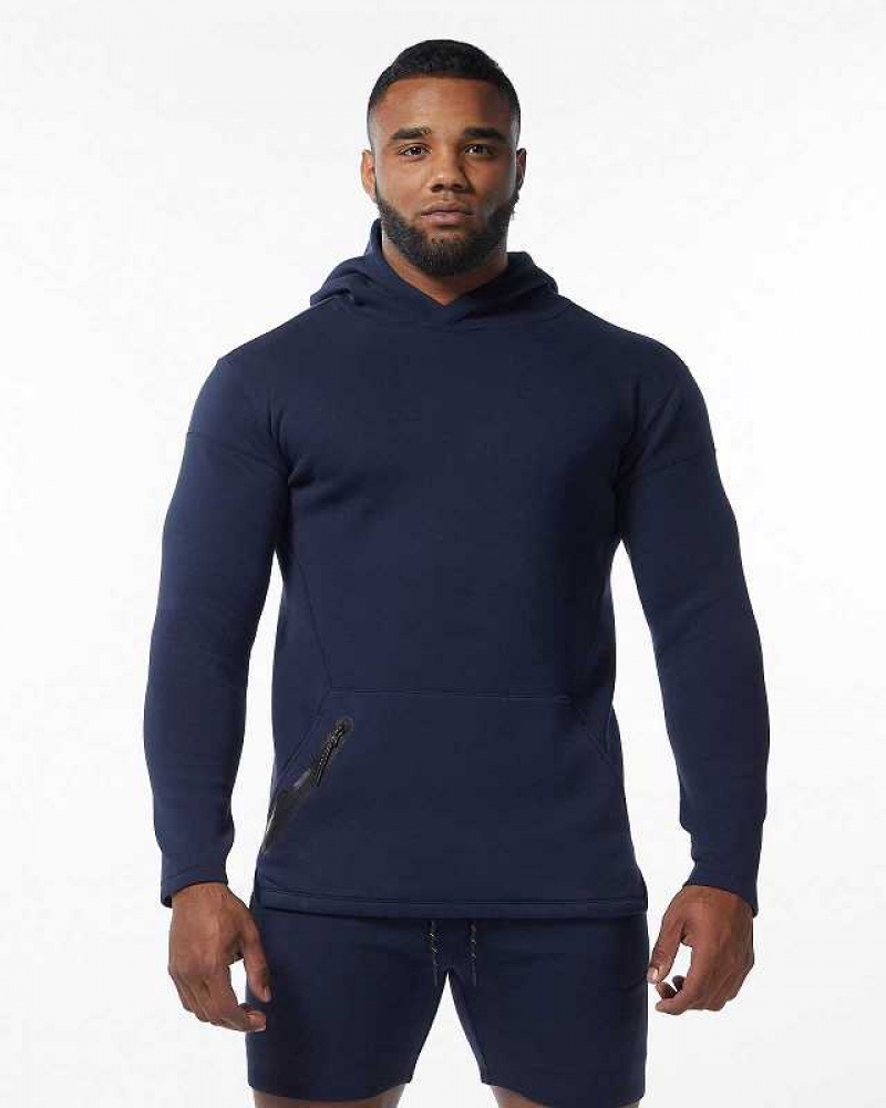 Blue Men\'s Alphalete ELMTS Fitted Hoodie | UAE-917602