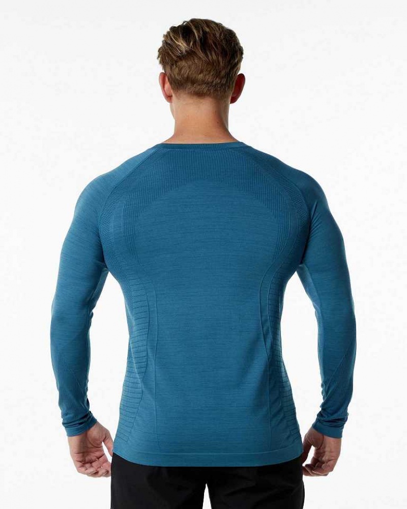 Blue Men's Alphalete Ozone LS Long Sleeve Shirts | UAE-805694