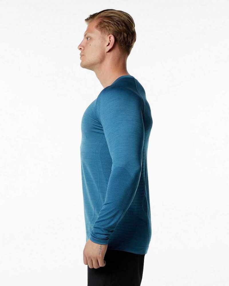 Blue Men's Alphalete Ozone LS Long Sleeve Shirts | UAE-805694