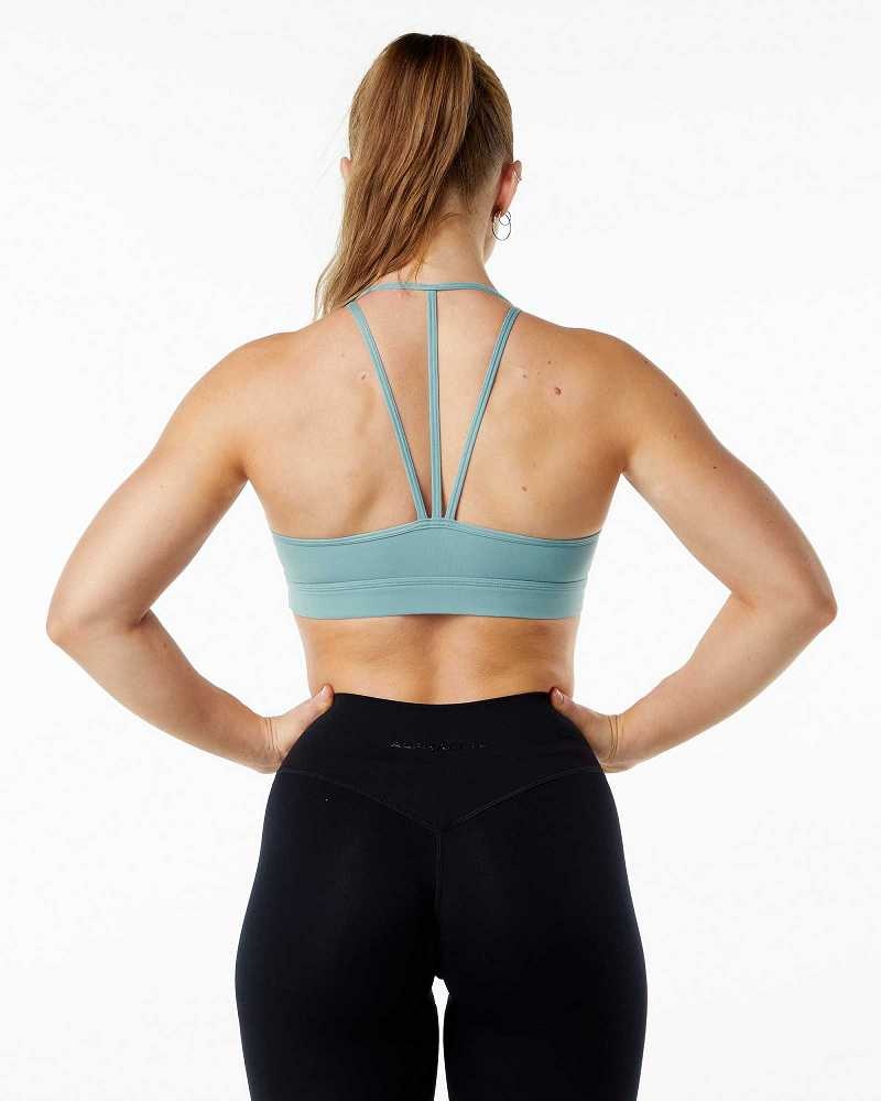 Blue Women's Alphalete Alphalux Tri Sports Bra | UAE-854726