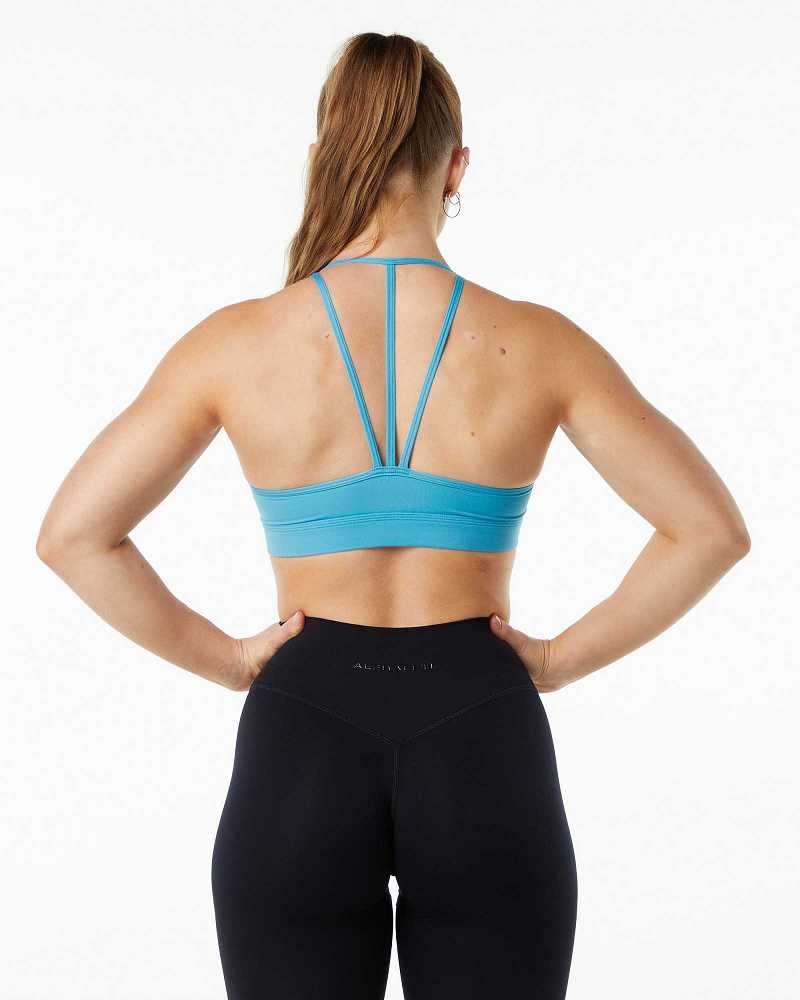 Blue Women's Alphalete Alphalux Tri Sports Bra | UAE-486137