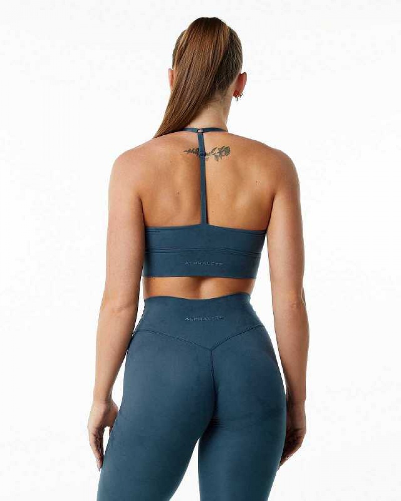 Blue Women's Alphalete Alphalux Wonder Sports Bra | UAE-259817