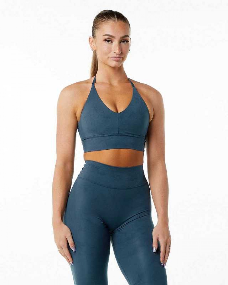 Blue Women\'s Alphalete Alphalux Wonder Sports Bra | UAE-259817